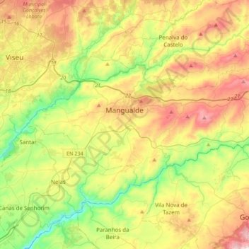 Topografische Karte Mangualde, Höhe, Relief