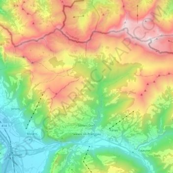 Topografische Karte Seewis im Prättigau, Höhe, Relief