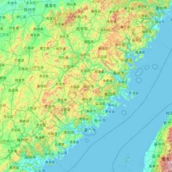 Topografische Karte 福建省, Höhe, Relief