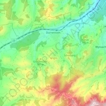 Topografische Karte Dürrenroth, Höhe, Relief