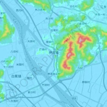 Topografische Karte 神湾镇, Höhe, Relief
