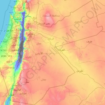Topografische Karte Jordan, Höhe, Relief