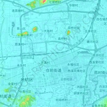 Topografische Karte 仓前街道, Höhe, Relief