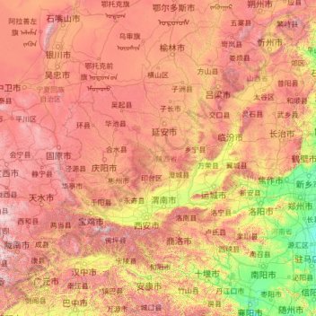 Topografische Karte 陕西省, Höhe, Relief