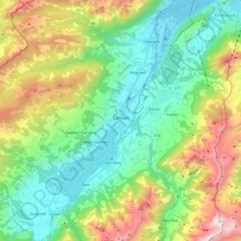 Topografische Karte Sarnen, Höhe, Relief