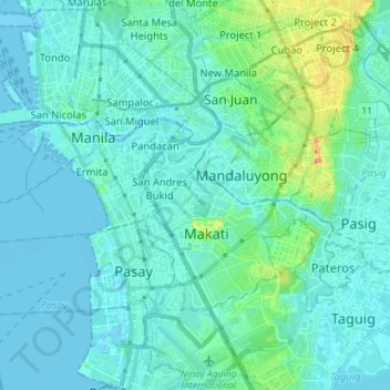 Topografische Karte Archdiocese of Manila, Höhe, Relief