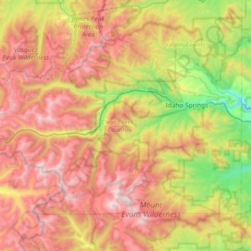 Topografische Karte Clear Creek County, Höhe, Relief