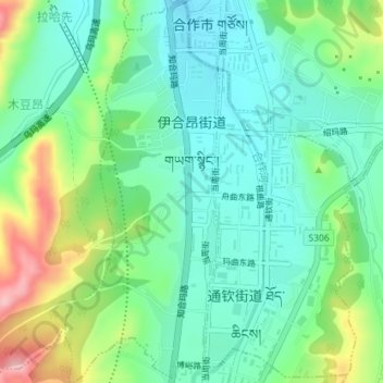 Topografische Karte 伊合昂街道, Höhe, Relief
