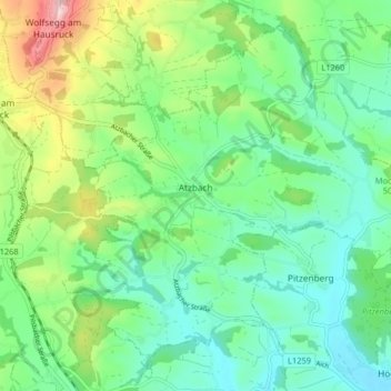Topografische Karte Atzbach, Höhe, Relief