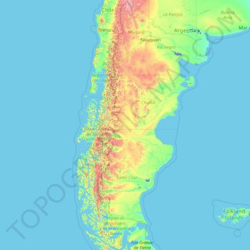 Topografische Karte Patagonia, Höhe, Relief