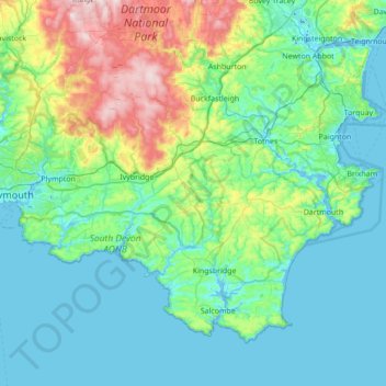 Topografische Karte South Hams, Höhe, Relief