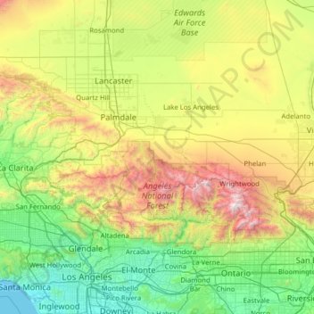 Topografische Karte Angeles National Forest, Höhe, Relief