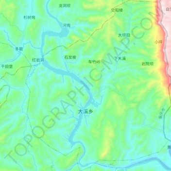 Topografische Karte 大溪乡, Höhe, Relief