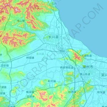 Topografische Karte 长兴县, Höhe, Relief
