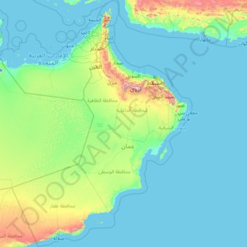 Topografische Karte Oman, Höhe, Relief