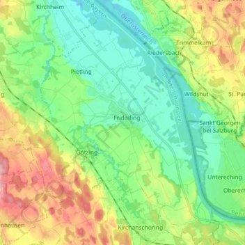 Topografische Karte Fridolfing, Höhe, Relief