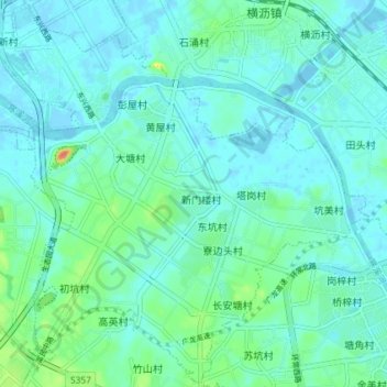 Topografische Karte 东坑镇, Höhe, Relief