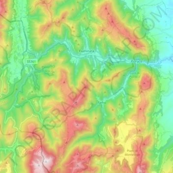 Topografische Karte Fiuminata, Höhe, Relief