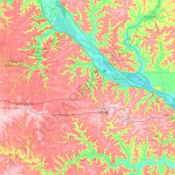 Topografische Karte Winona County, Höhe, Relief
