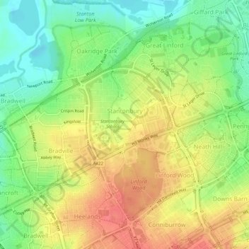 Topografische Karte Stantonbury, Höhe, Relief