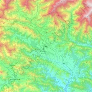 Topografische Karte Pokhara, Höhe, Relief
