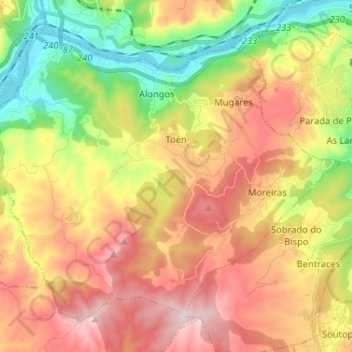 Topografische Karte Toén, Höhe, Relief