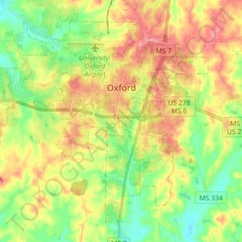Topografische Karte Oxford, Höhe, Relief