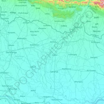 Topografische Karte Koshi River, Höhe, Relief
