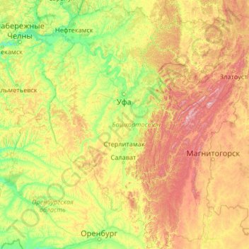 Topografische Karte Башкортостан, Höhe, Relief