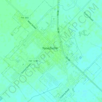 Topografische Karte Needville, Höhe, Relief