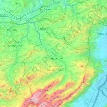 Topografische Karte Appenzell Innerrhoden, Höhe, Relief