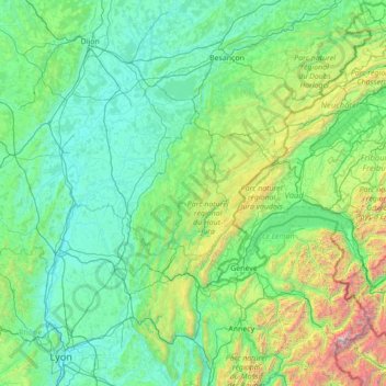 Topografische Karte Französischer Jura, Höhe, Relief