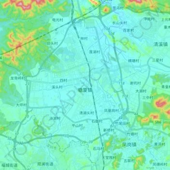 Topografische Karte 塘厦镇, Höhe, Relief