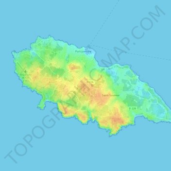 Topografische Karte Île d'Yeu, Höhe, Relief