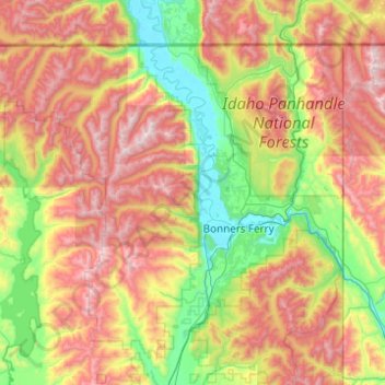 Topografische Karte Boundary County, Höhe, Relief