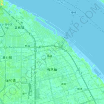 Topografische Karte 曹路镇, Höhe, Relief