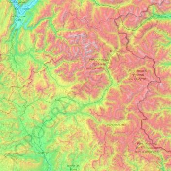 Topografische Karte Hochalpen, Höhe, Relief