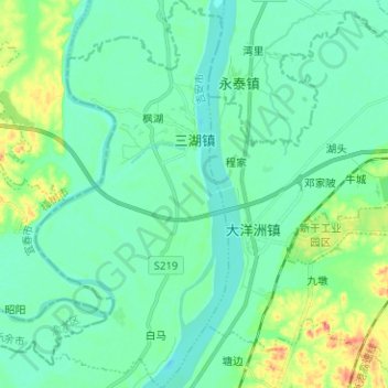 Topografische Karte 三湖镇, Höhe, Relief