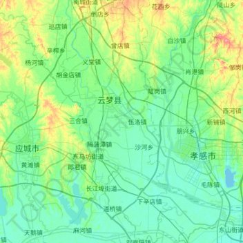 Topografische Karte 云梦县, Höhe, Relief