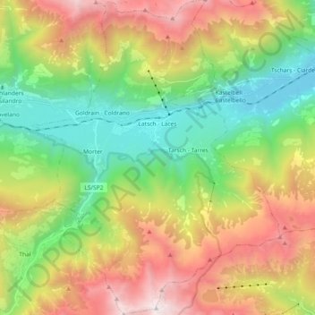 Topografische Karte Laces, Höhe, Relief