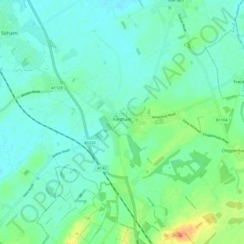 Topografische Karte Fordham, Höhe, Relief