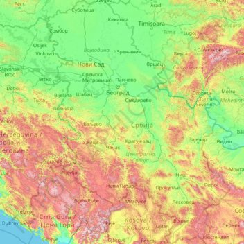 Topografische Karte Serbia, Höhe, Relief