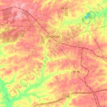 Topografische Karte Dickson, Höhe, Relief