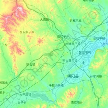 Topografische Karte 龙城区, Höhe, Relief