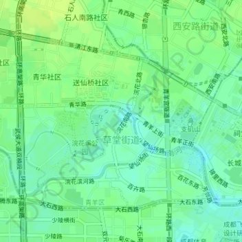 Topografische Karte 草堂街道, Höhe, Relief