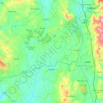 Topografische Karte Ansião, Höhe, Relief