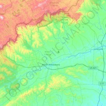Topografische Karte Wilkes County, Höhe, Relief