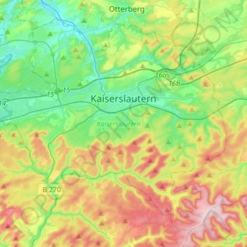 Topografische Karte Kaiserslautern, Höhe, Relief