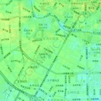 Topografische Karte 浆洗街街道, Höhe, Relief