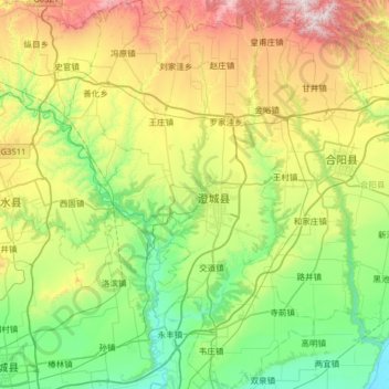 Topografische Karte 澄城县, Höhe, Relief